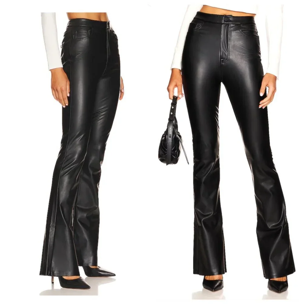 NWT 7 For All Mankind Super Stretch Boot Cut Black Faux Leather Pants, size 32 - Picture 2 of 9